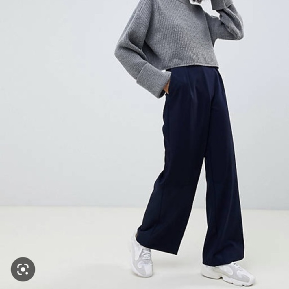 Asos tall navy wide leg pants